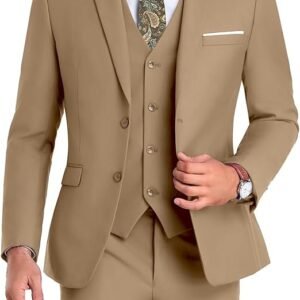 Mens Suit 3 Piece Set Slim Fit Wedding Groomsmen Suit for Men Two Buttons Suits Set Solid Jacket Vest Pants with Tie
