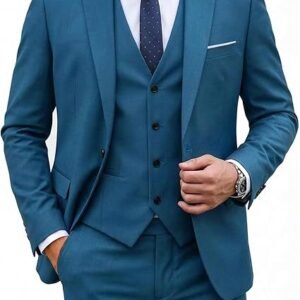 MY'S Men's 3 Piece Suit Set with Tie, One Button Slim Fit Solid Jacket Vest Pants, Prom Party Wedding Business Suits for Men
